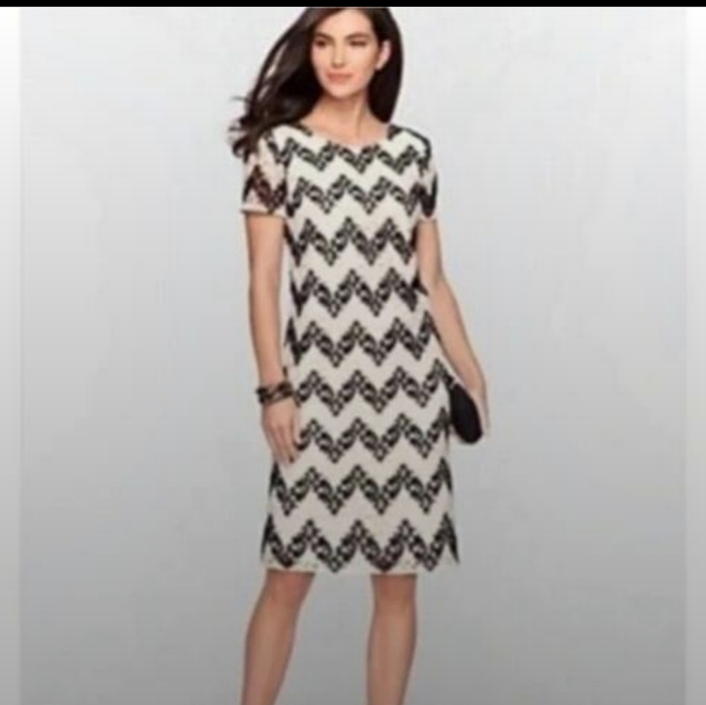 Talbots Black White Open Knit Chevron Knee-Length Women's Sheath Dress Size 10